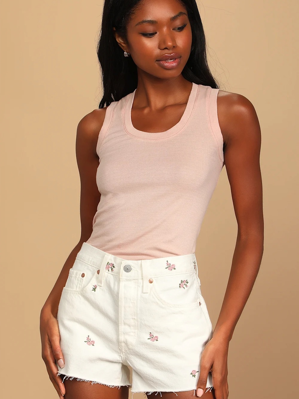 Levi’s 501 Original White Floral Denim Shorts 27 Cottagecore